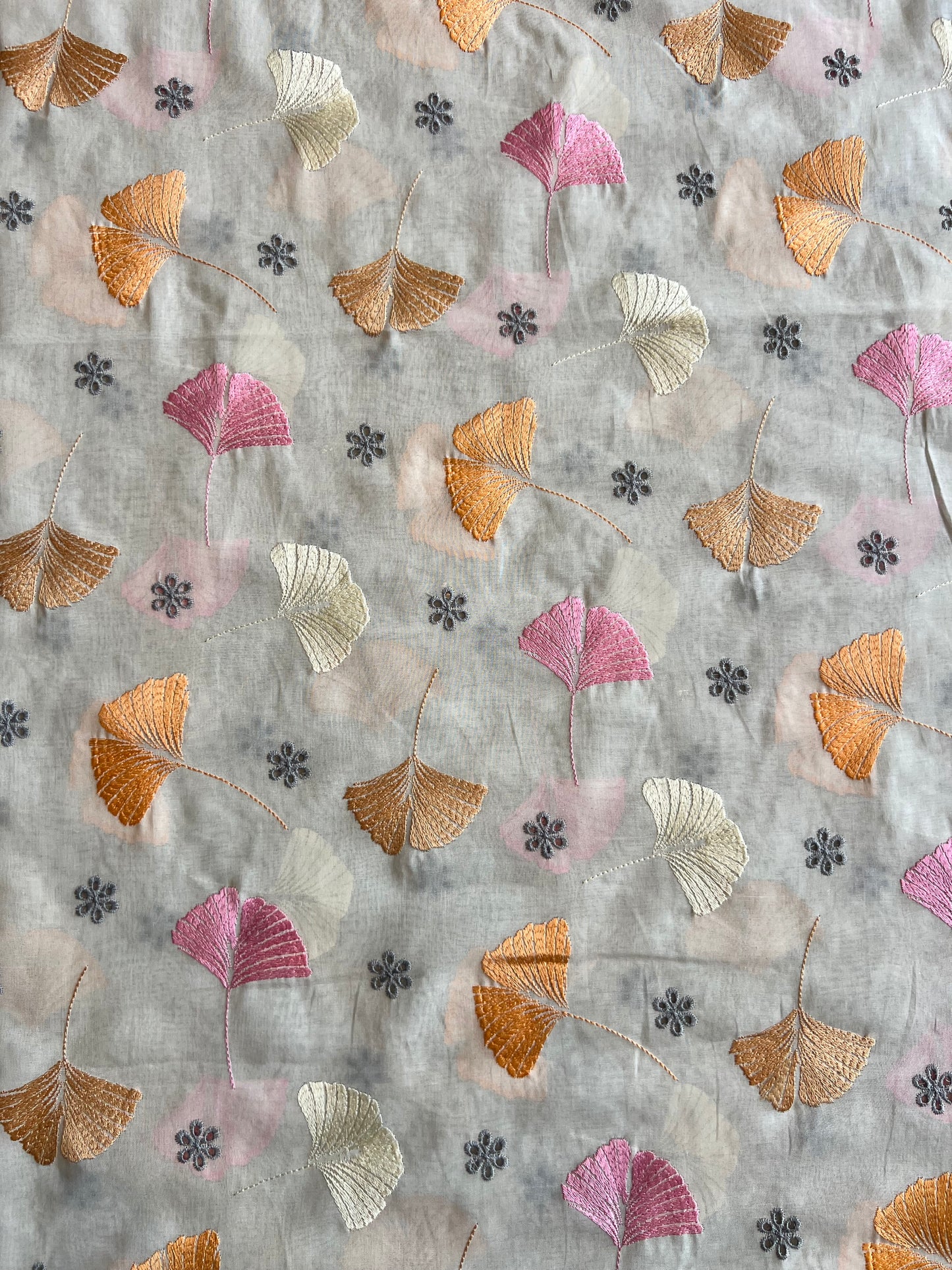 Multi Colour Embroidery on Off White 2 by 2 Rubia Fabric