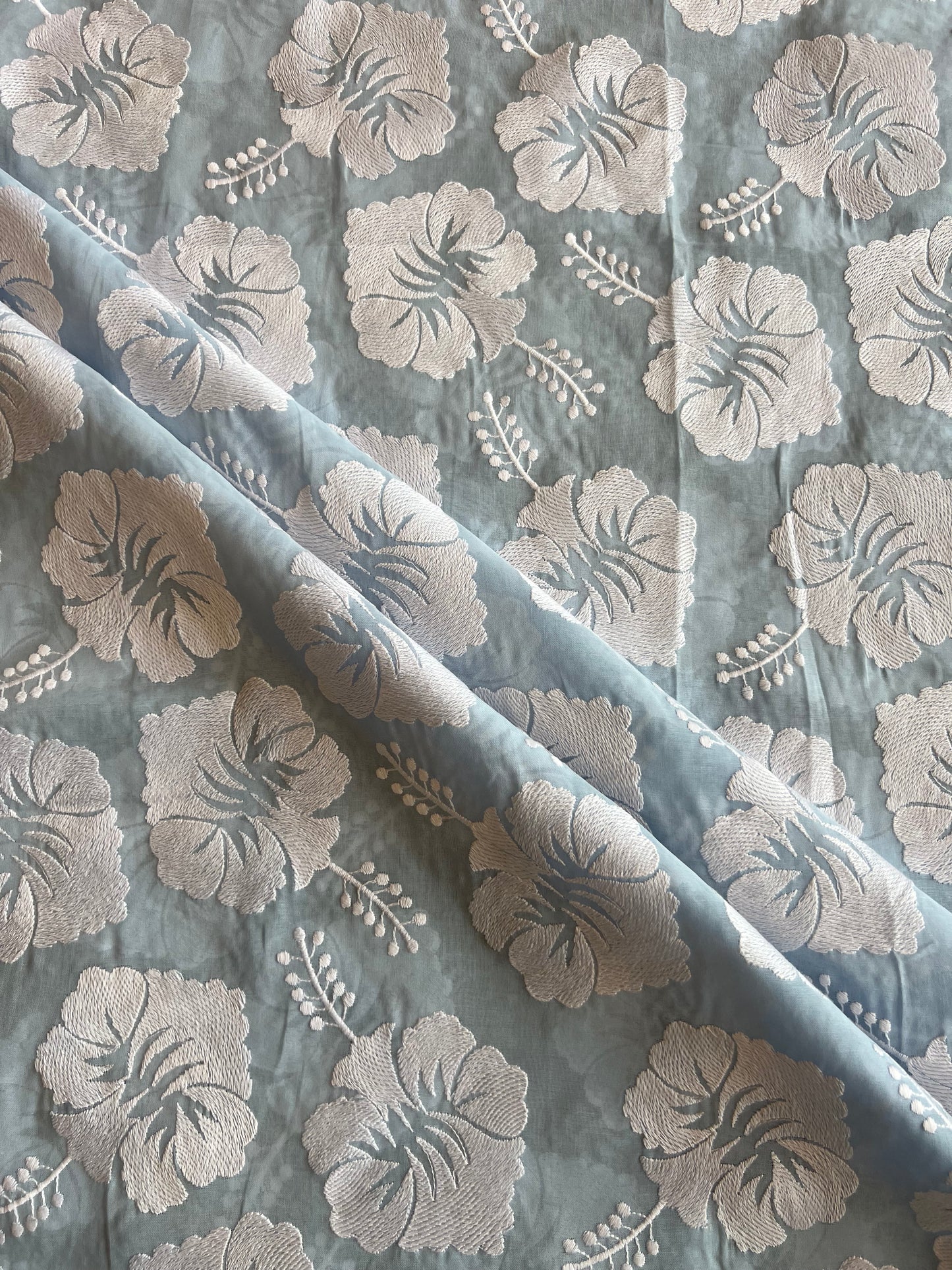 Sky Blue 2 by 2 Rubia Embroidered Fabric