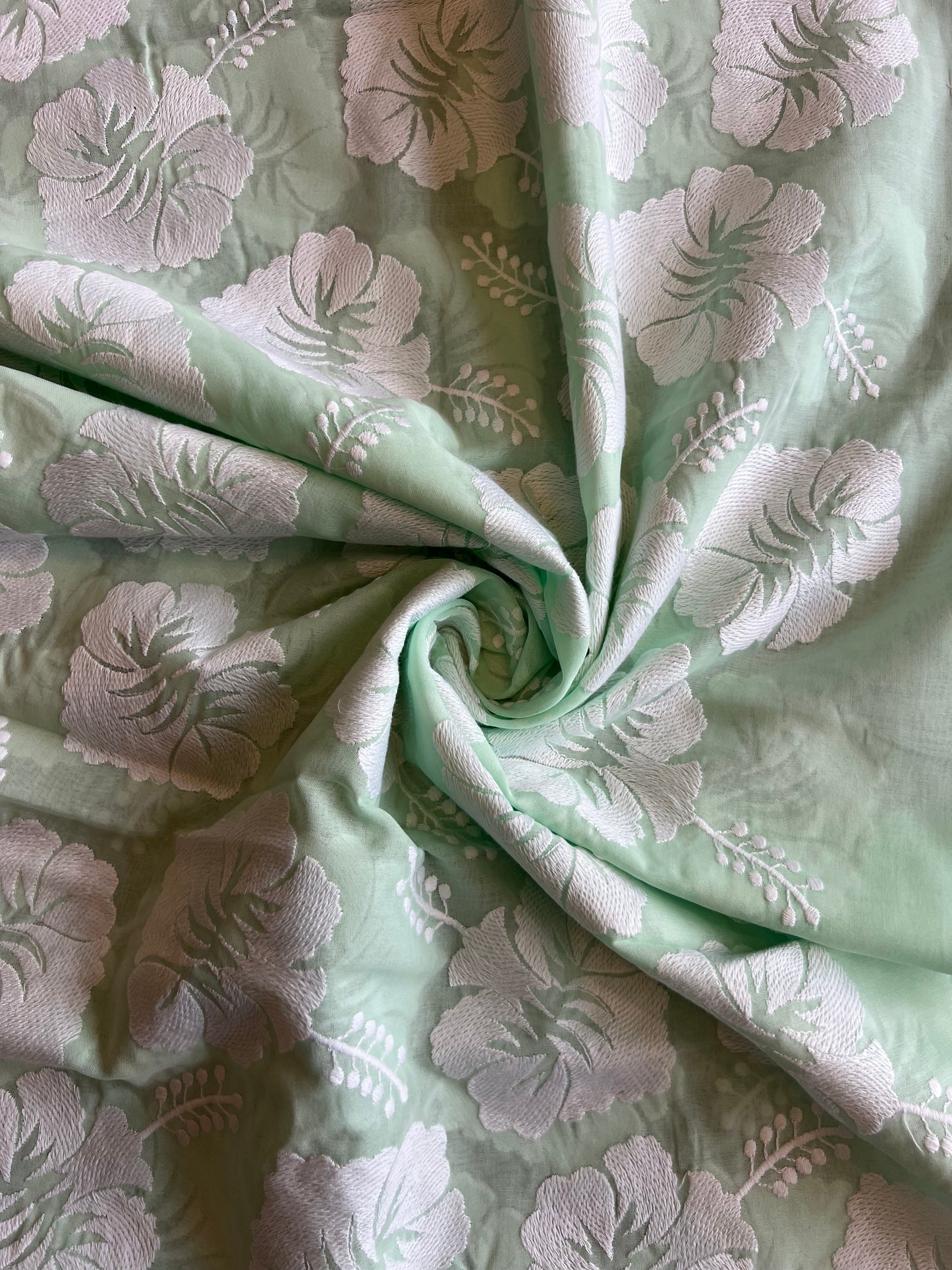 Mint Green 2 by 2 Rubia Embroidered Fabric