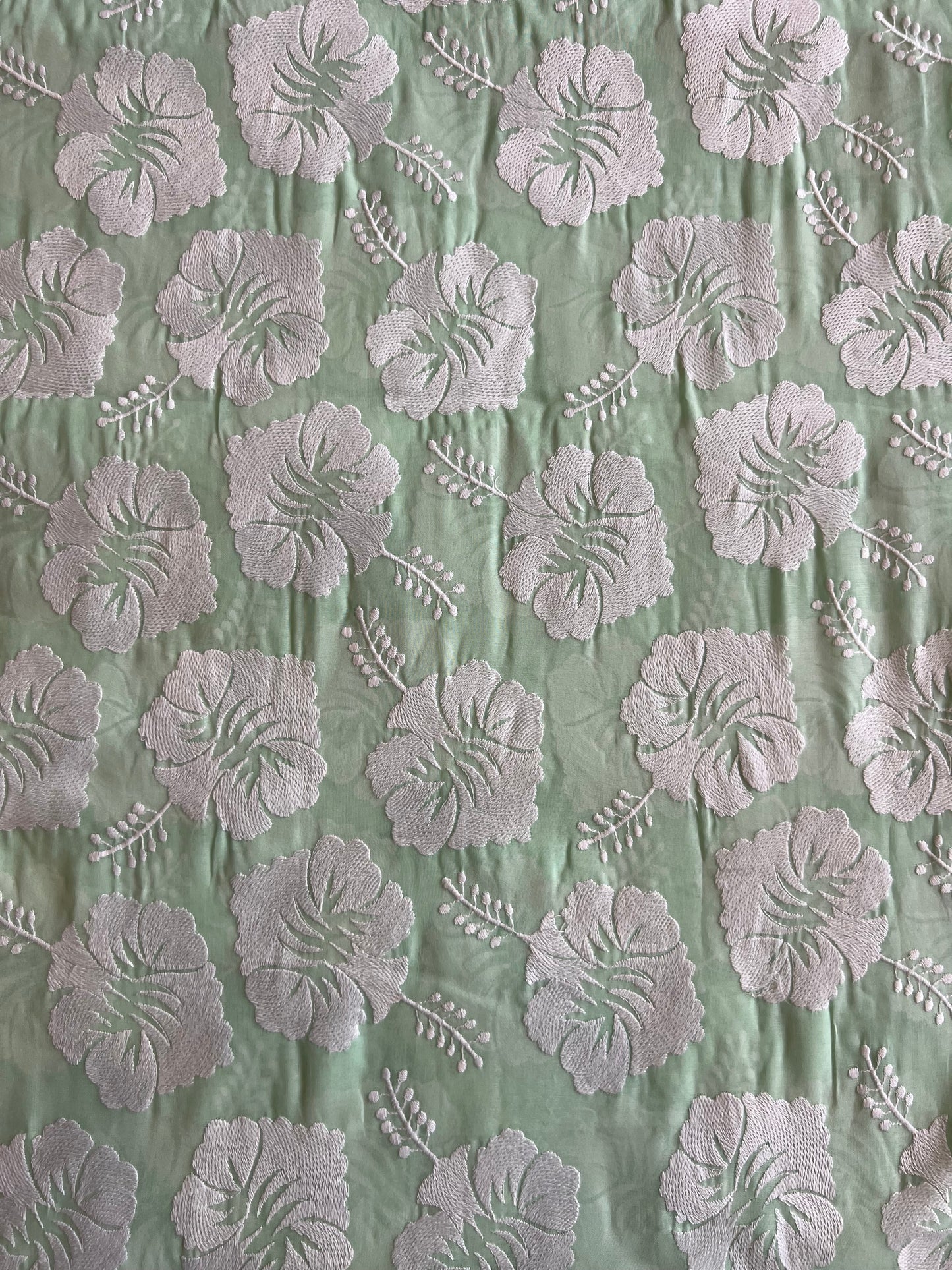 Mint Green 2 by 2 Rubia Embroidered Fabric
