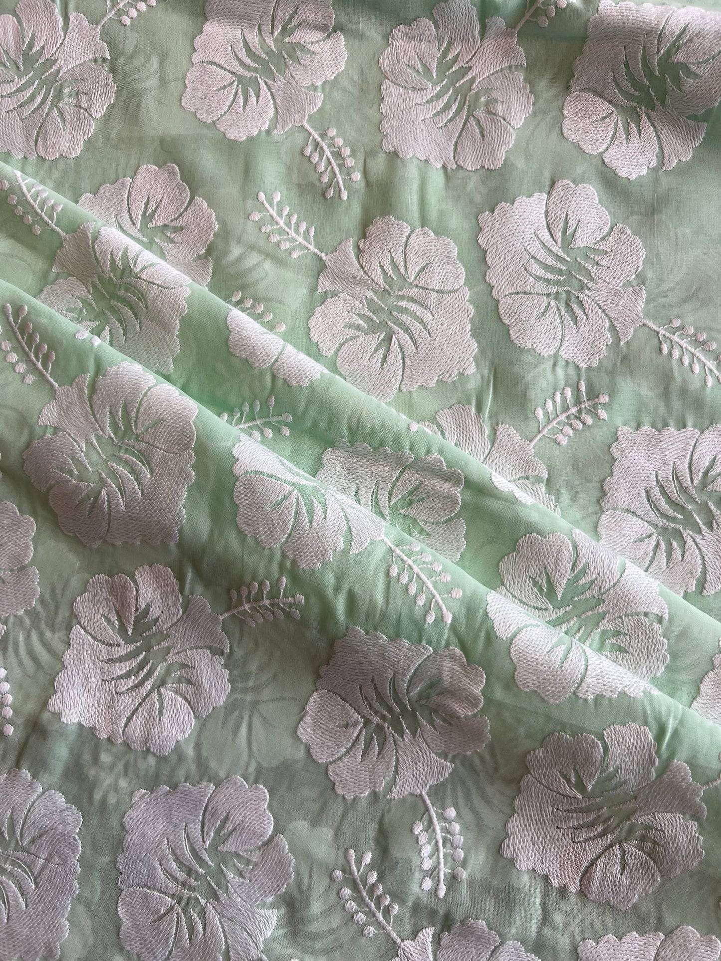 Mint Green 2 by 2 Rubia Embroidered Fabric
