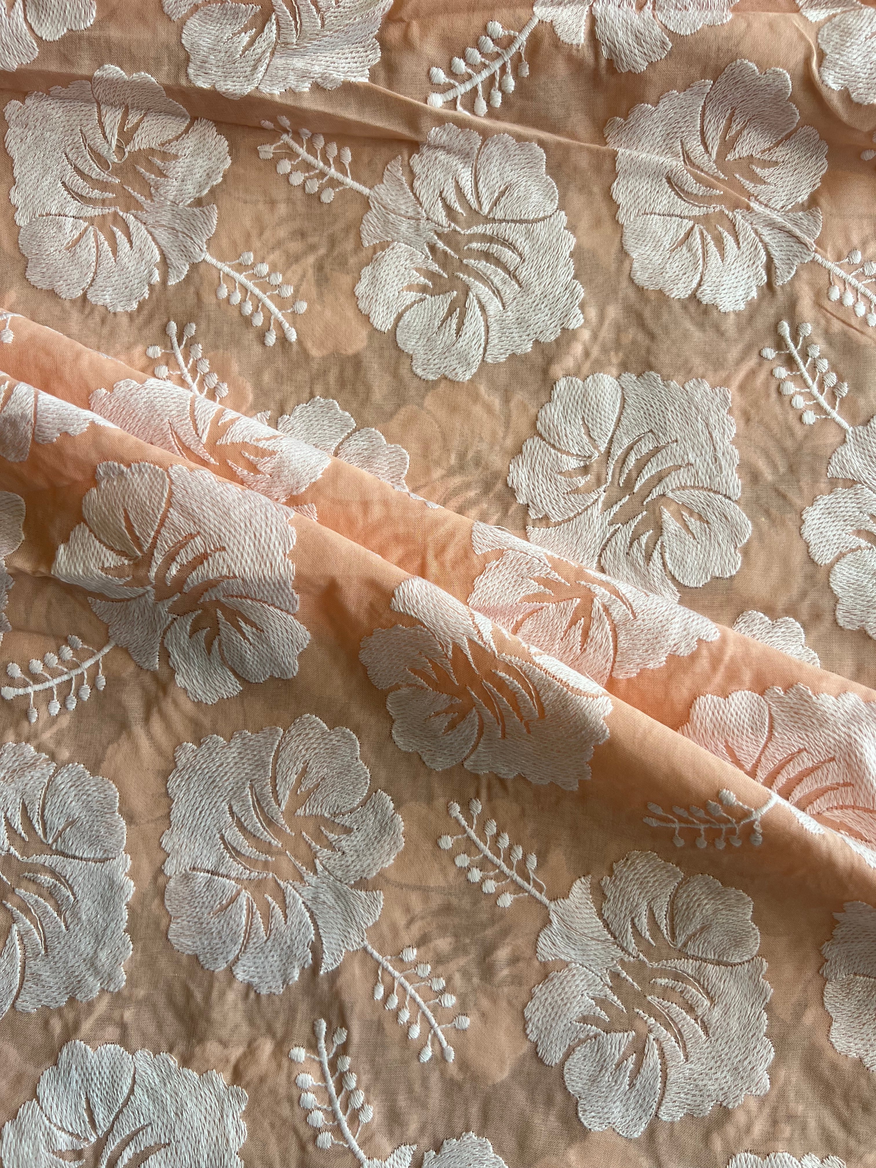 Peach Blue 2 by 2 Rubia Embroidered Fabric – Lavanya India