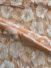 Peach Blue 2 by 2 Rubia Embroidered Fabric