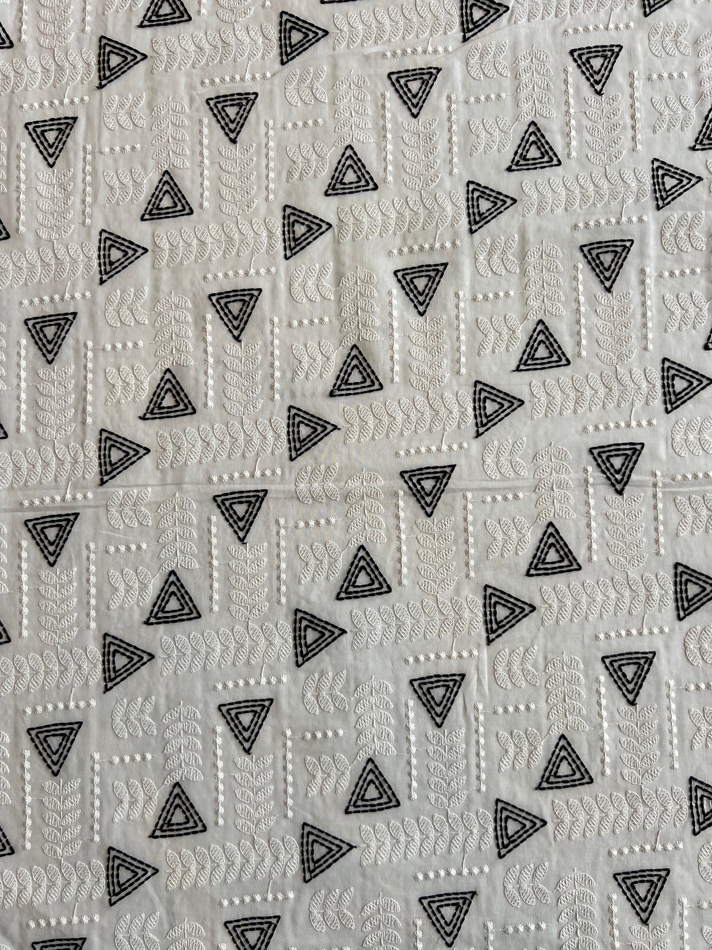 White and Black Geometrical Embroidery Cotton Voile Fabric