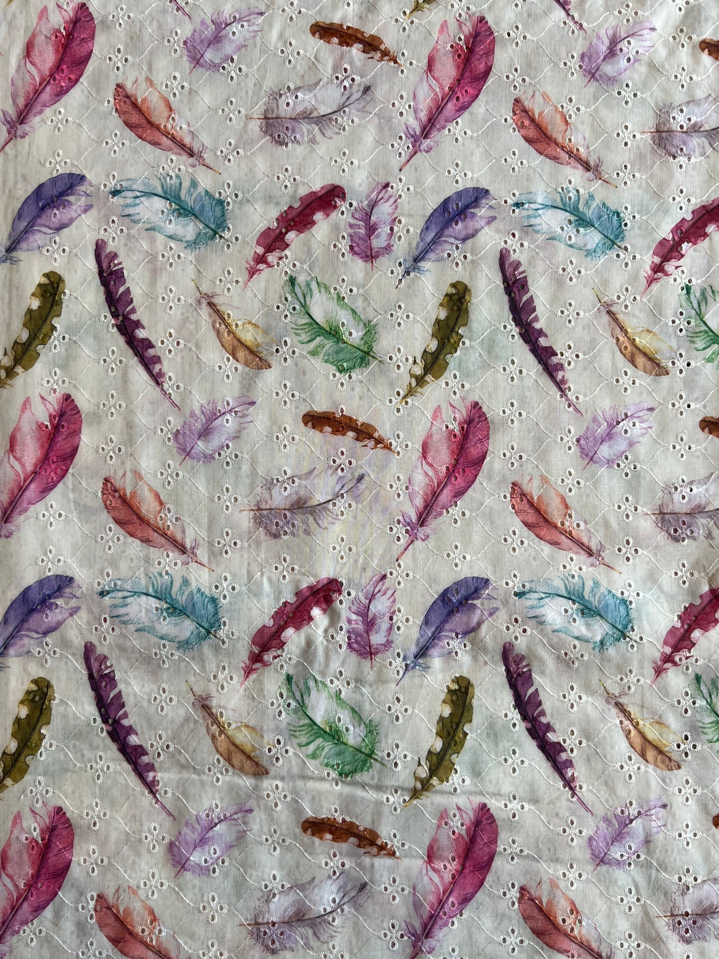Off White Embroidery with Leaf Digital Print Cotton Fabric