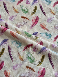 Off White Embroidery with Leaf Digital Print Cotton Fabric