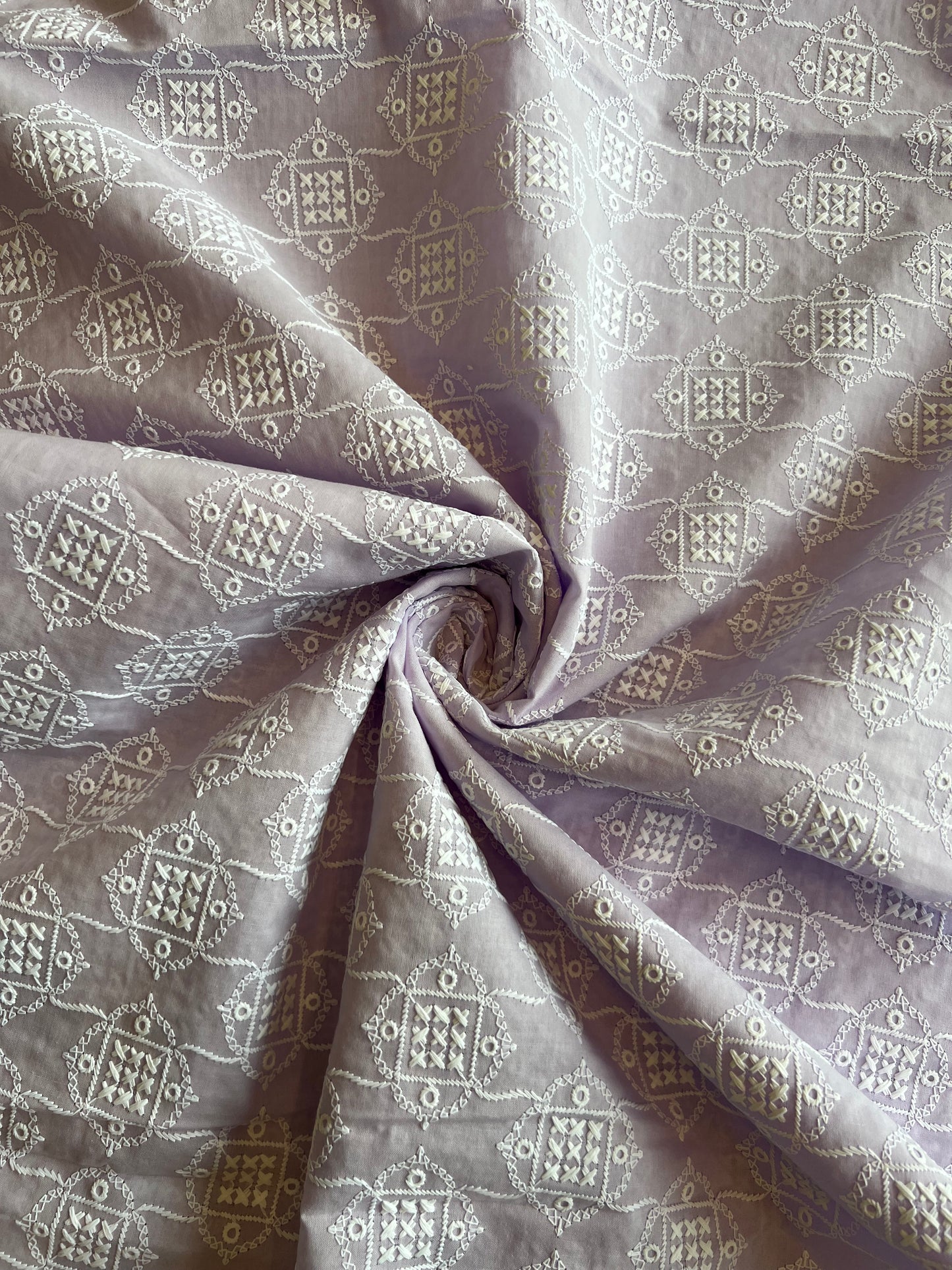 Lavander All Over Geometrical Embroidered Fabric