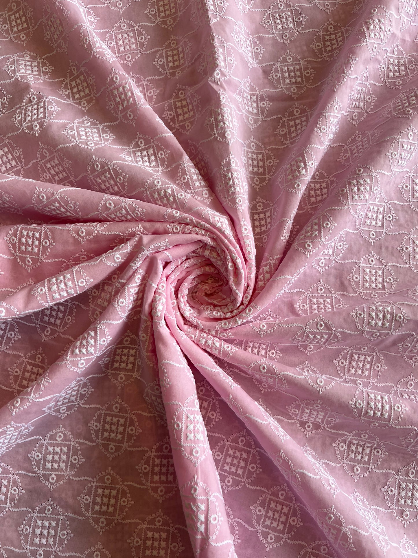 Baby Pink All Over Geometrical Embroidered Fabric