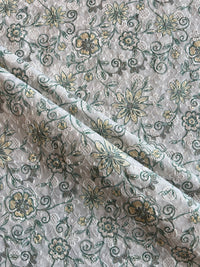 Green Sequence Work Embroidery with Floral Print Cotton Fabric