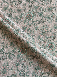 Baby Pink Sequence Work Embroidery with Floral Print Cotton Fabric