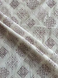 White Cotton Voile Fabric with Purple Geometrical Embroidery