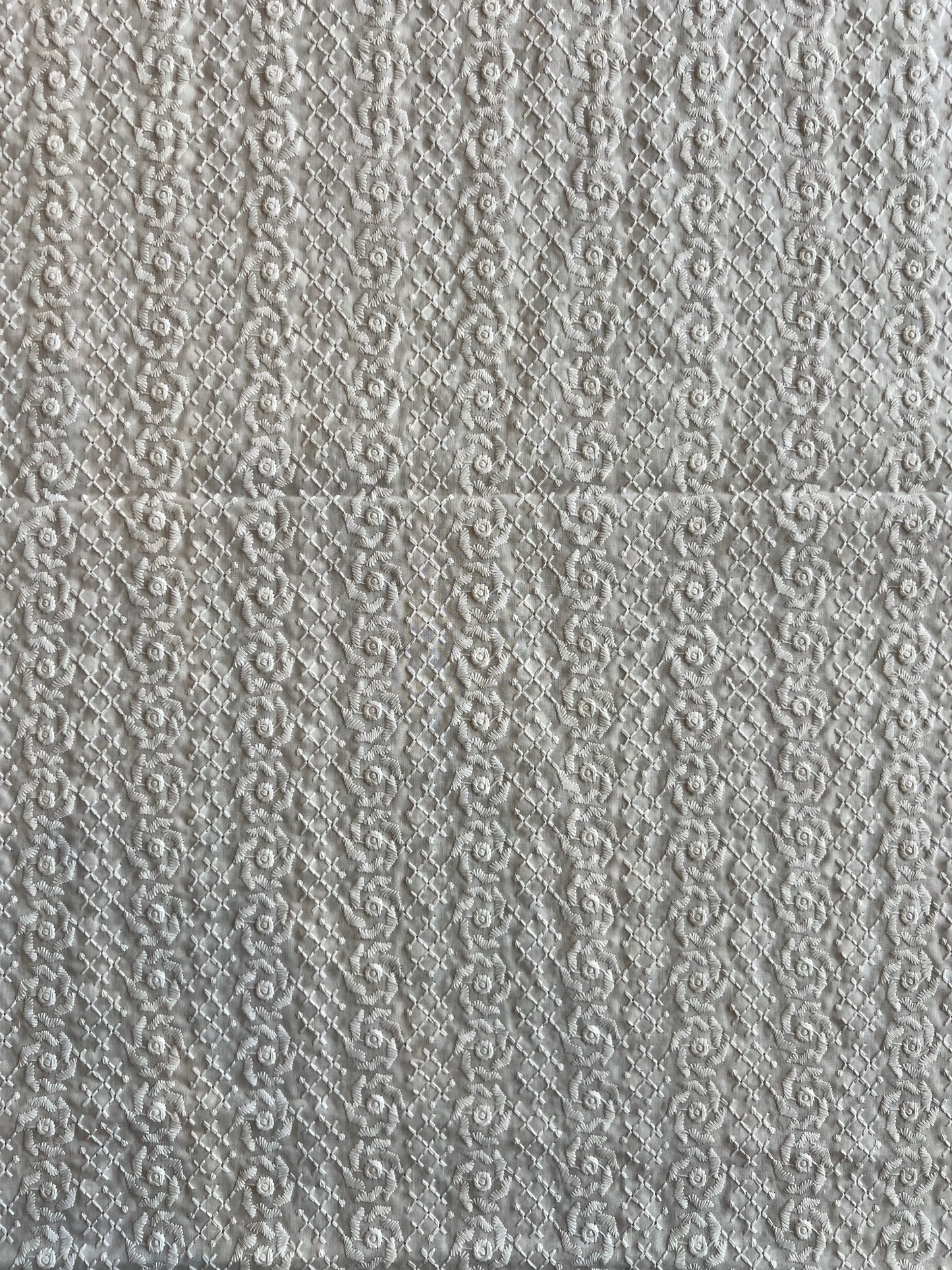 White Floral Embroidered Cotton Fabric