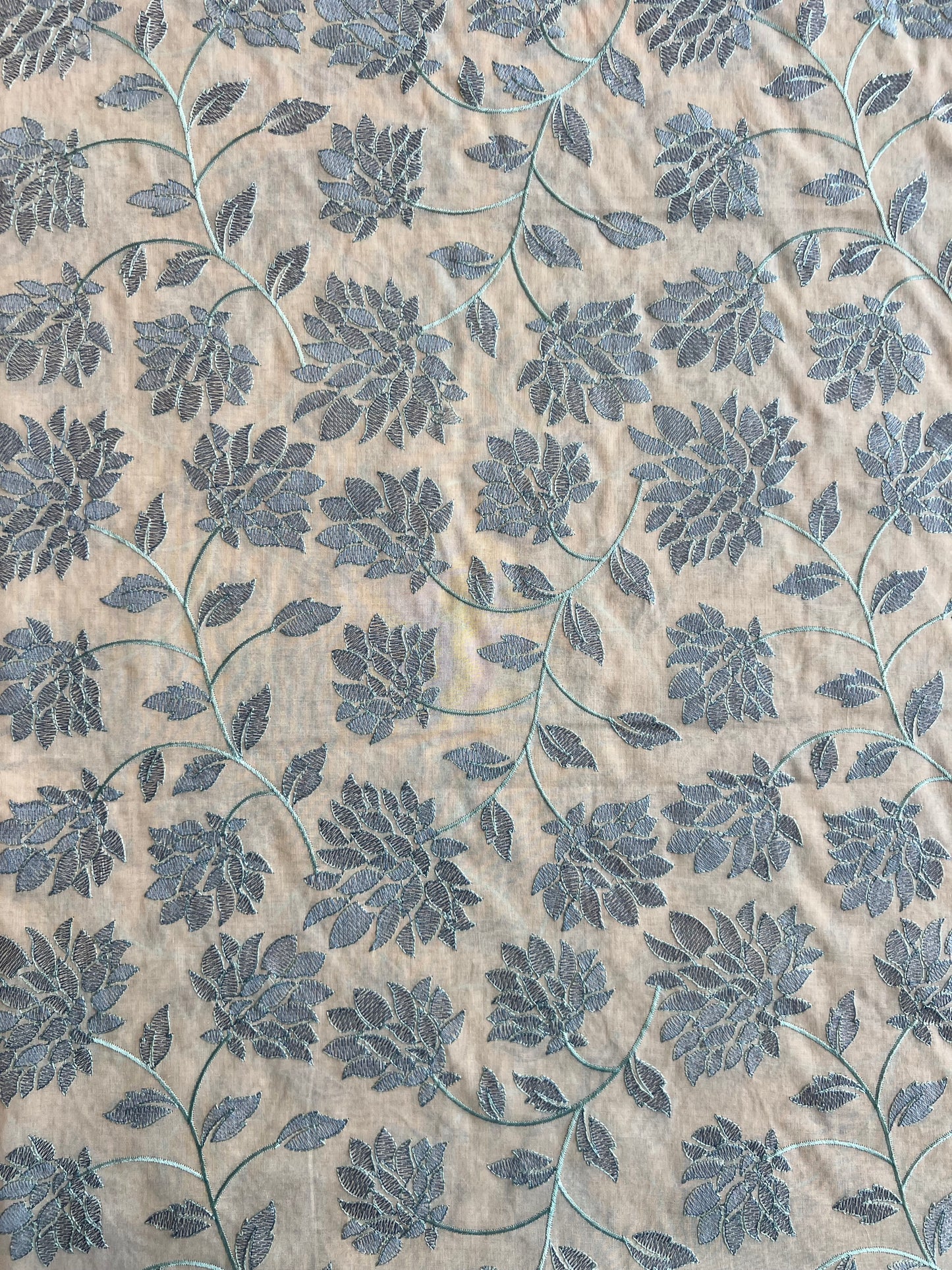 Blue Floral Embroidered Cotton Voile Fabric