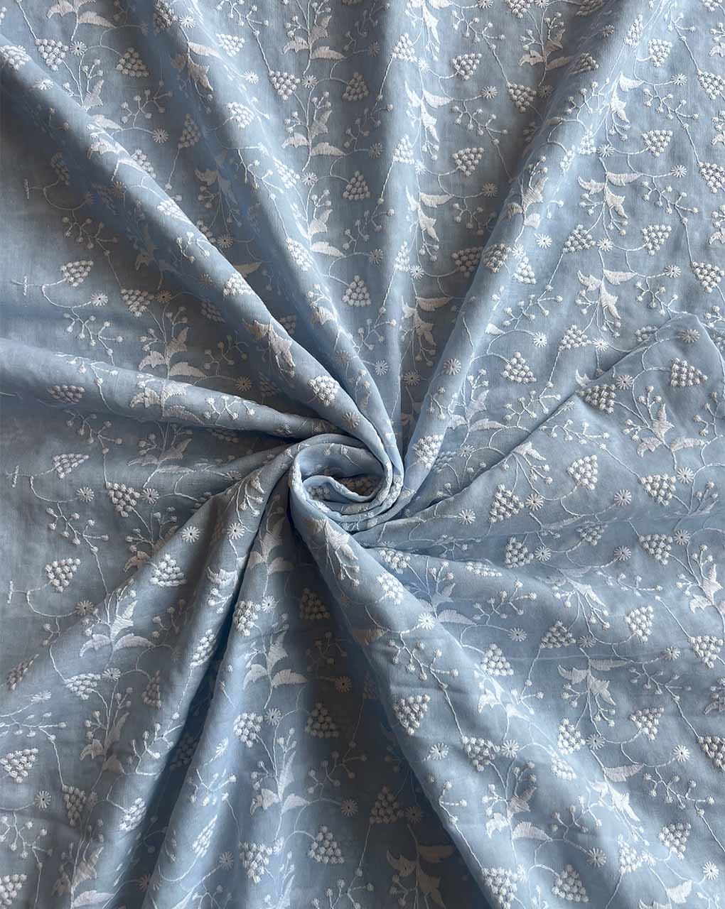 Silver 2 by 2 Rubia Fabric with White All Over Embroidery