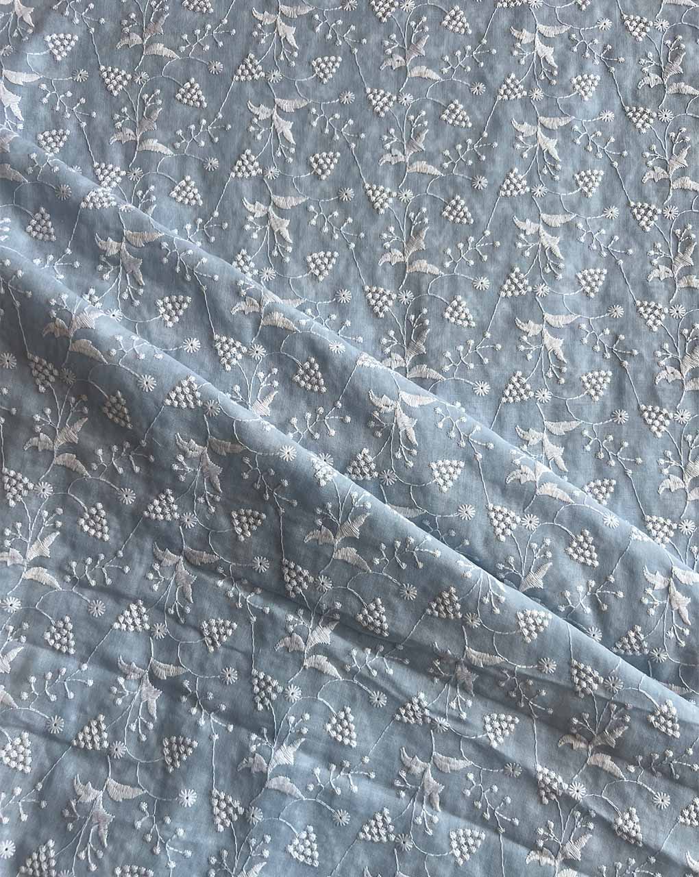 Silver 2 by 2 Rubia Fabric with White All Over Embroidery