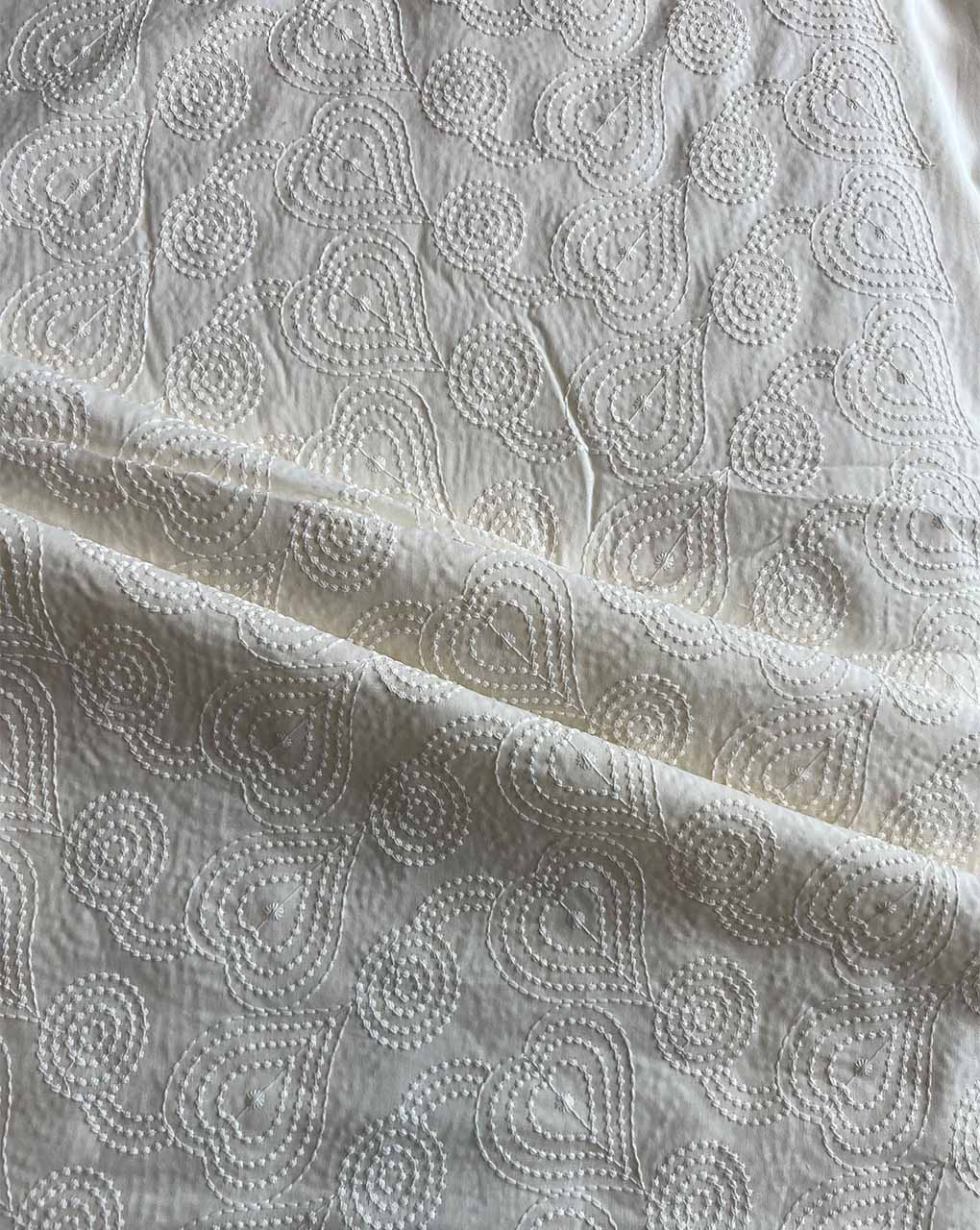 Cream Embroidered Cotton Fabric
