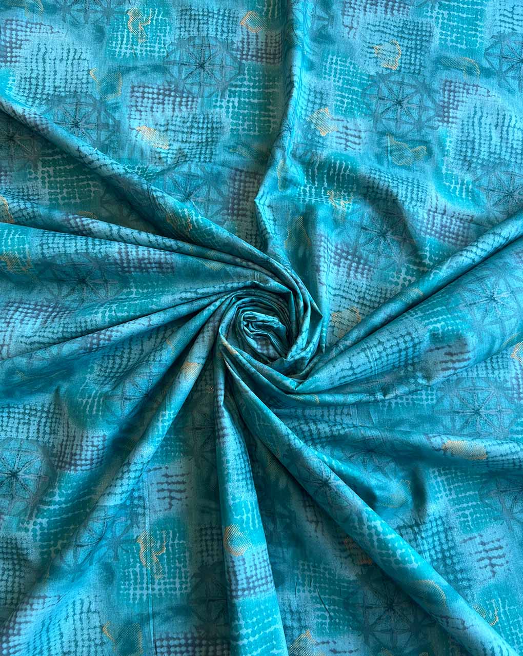 Rama Blue Geometrical Printed Cotton Fabric