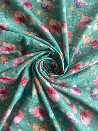 Green Multi Colour Floral Printed Cotton Fabric
