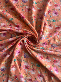Orange Multi Colour Floral Printed Cotton Fabric