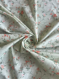 Mint Green Floral Printed Cotton Fabric