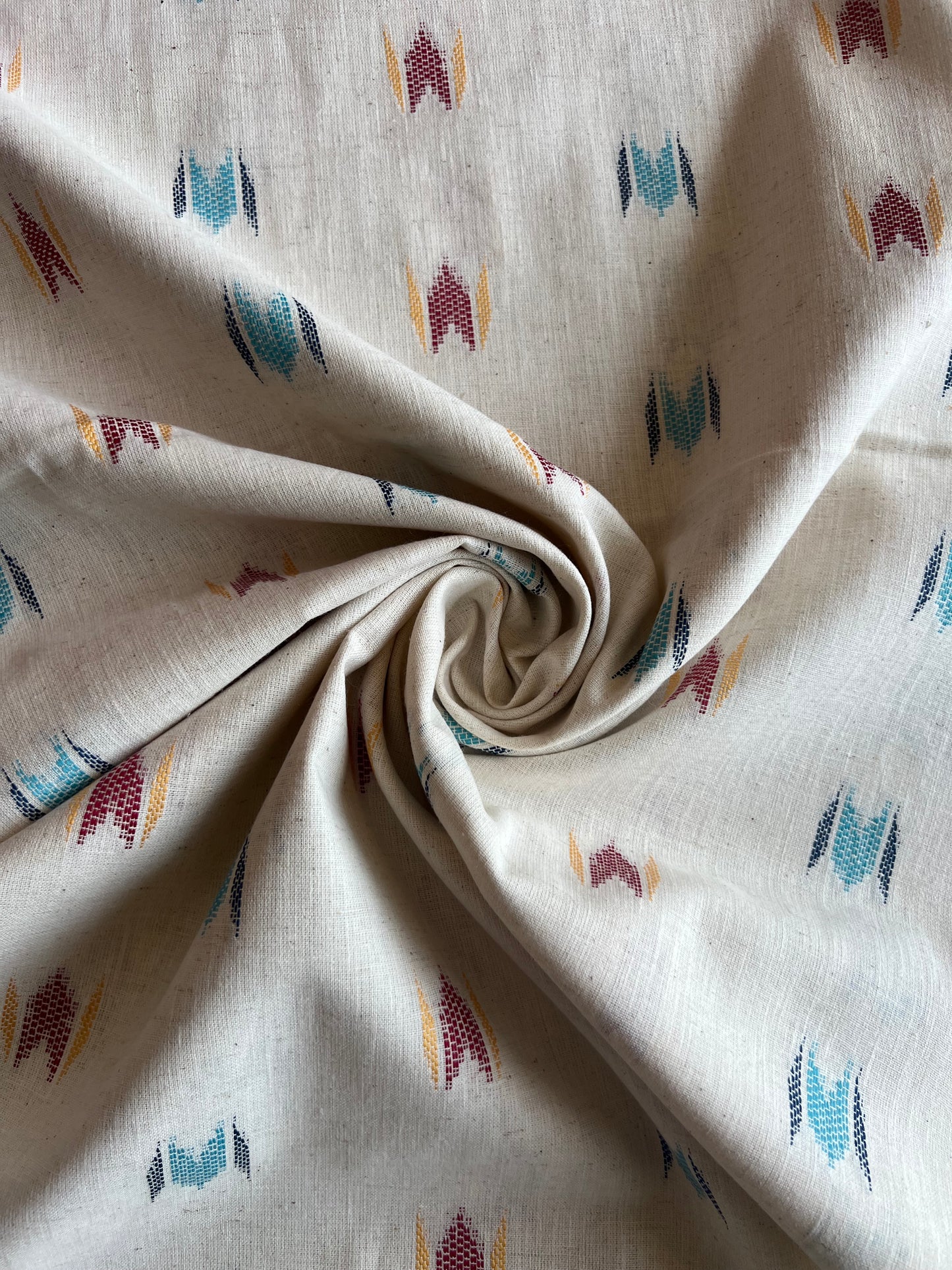 Geometric Woven Washed Ikat Cotton Fabric