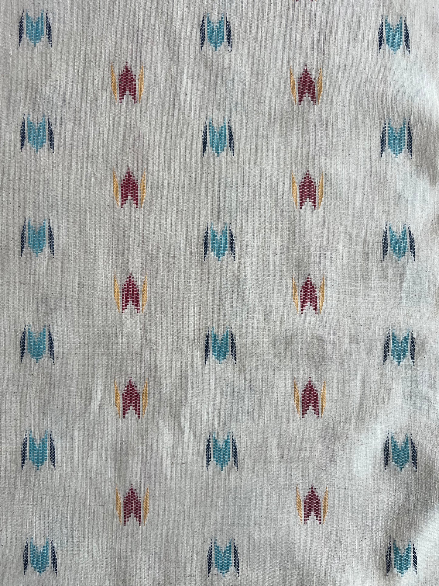 Geometric Woven Washed Ikat Cotton Fabric