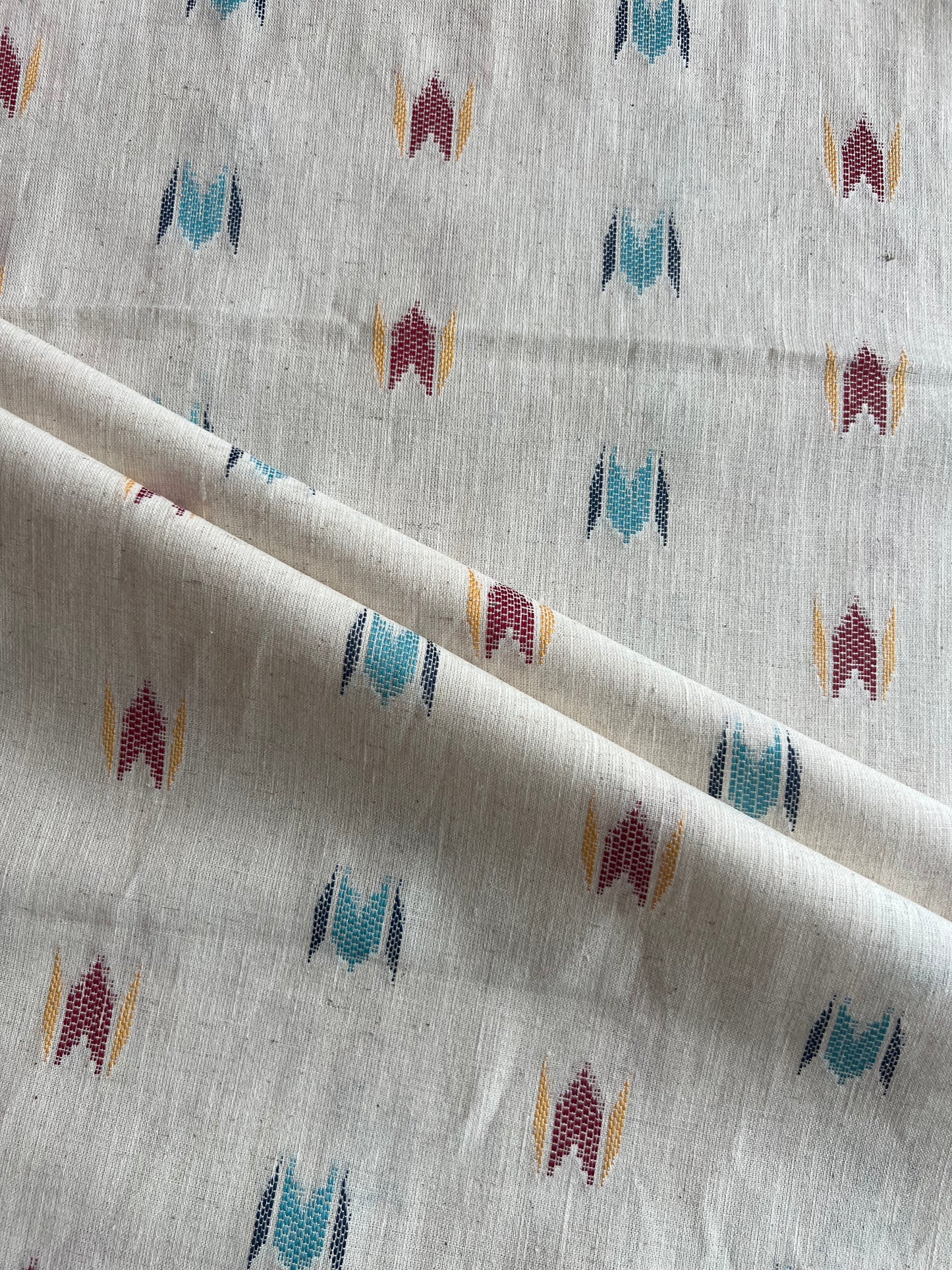 Geometric Woven Washed Ikat Cotton Fabric