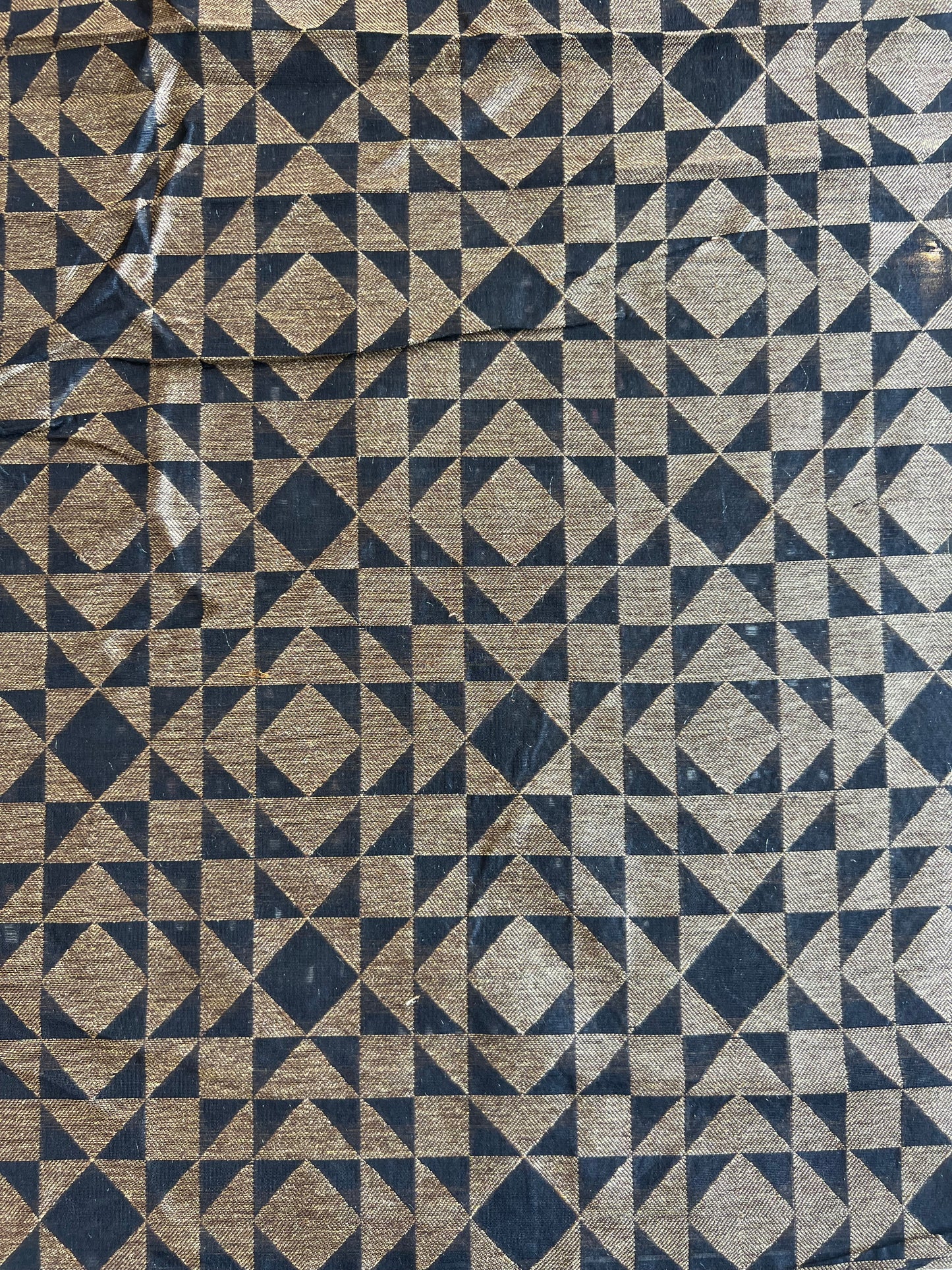 Black and Gold Geometrical Self Weaved Chanderi Fabric