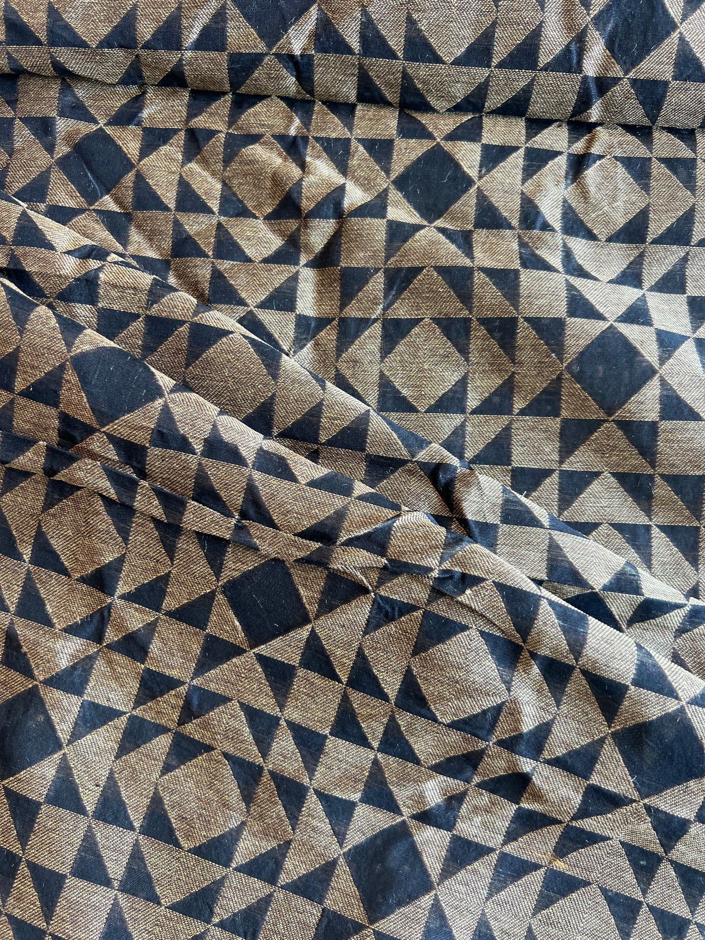 Black and Gold Geometrical Self Weaved Chanderi Fabric