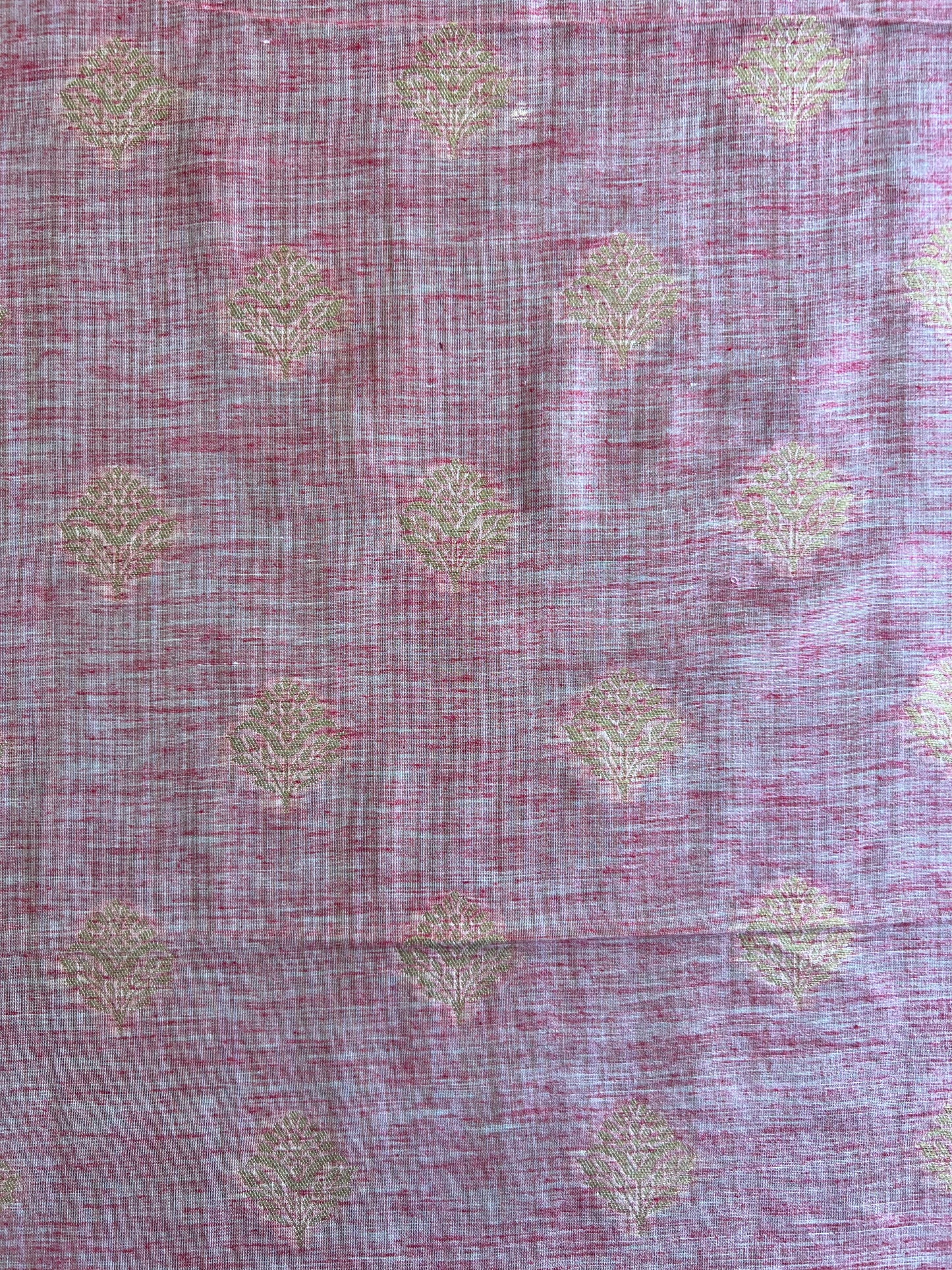 Pink Self Weaved Cotton Maheshwari Fabric with Golden Butis