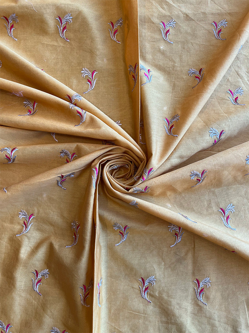 Gold Chanderi Embroidered Fabric