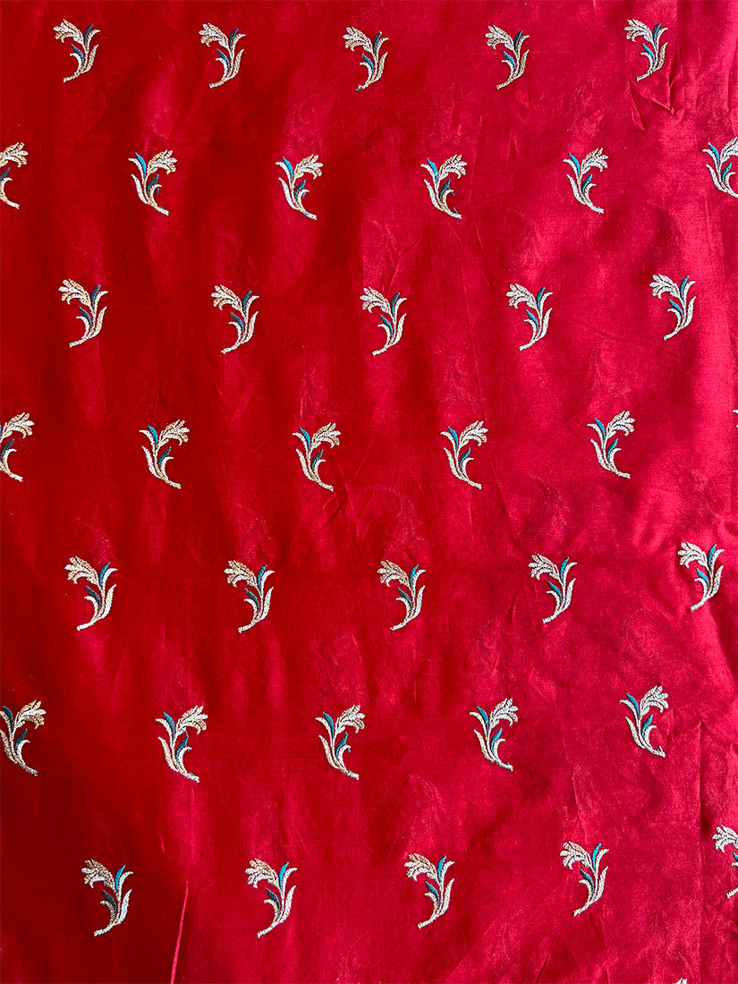 Red Chanderi Embroidered Fabric