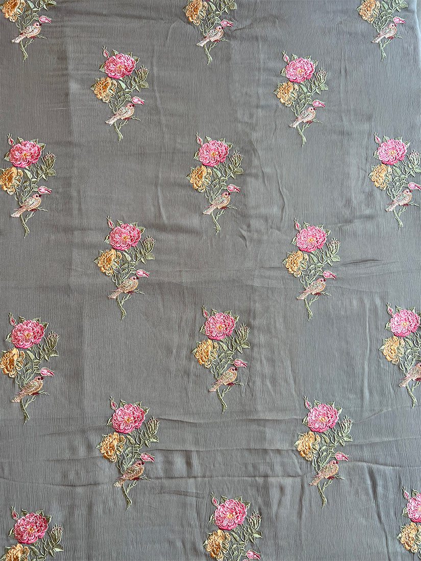 Mouse Colour Pure Chinon Embroidered Fabric