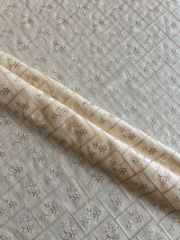 Cream Viscose Raw Silk Embroidered Fabric