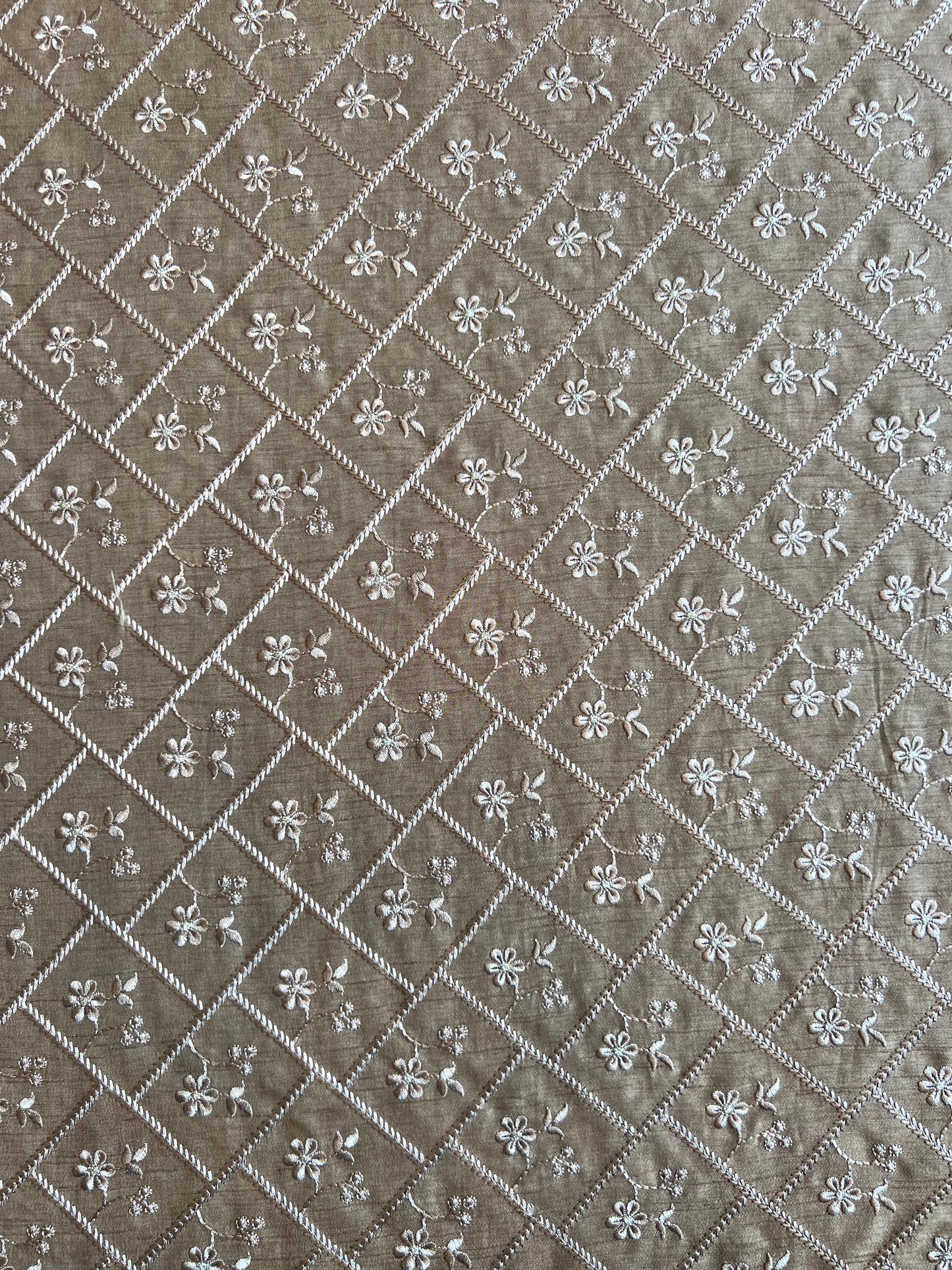 Mouse Colour Viscose Raw Silk Embroidered Fabric