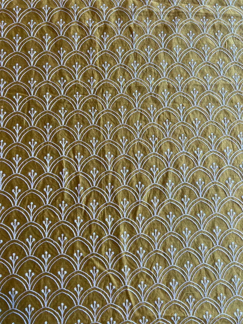 Yellow Maheshwari Silk Embroidered Fabric