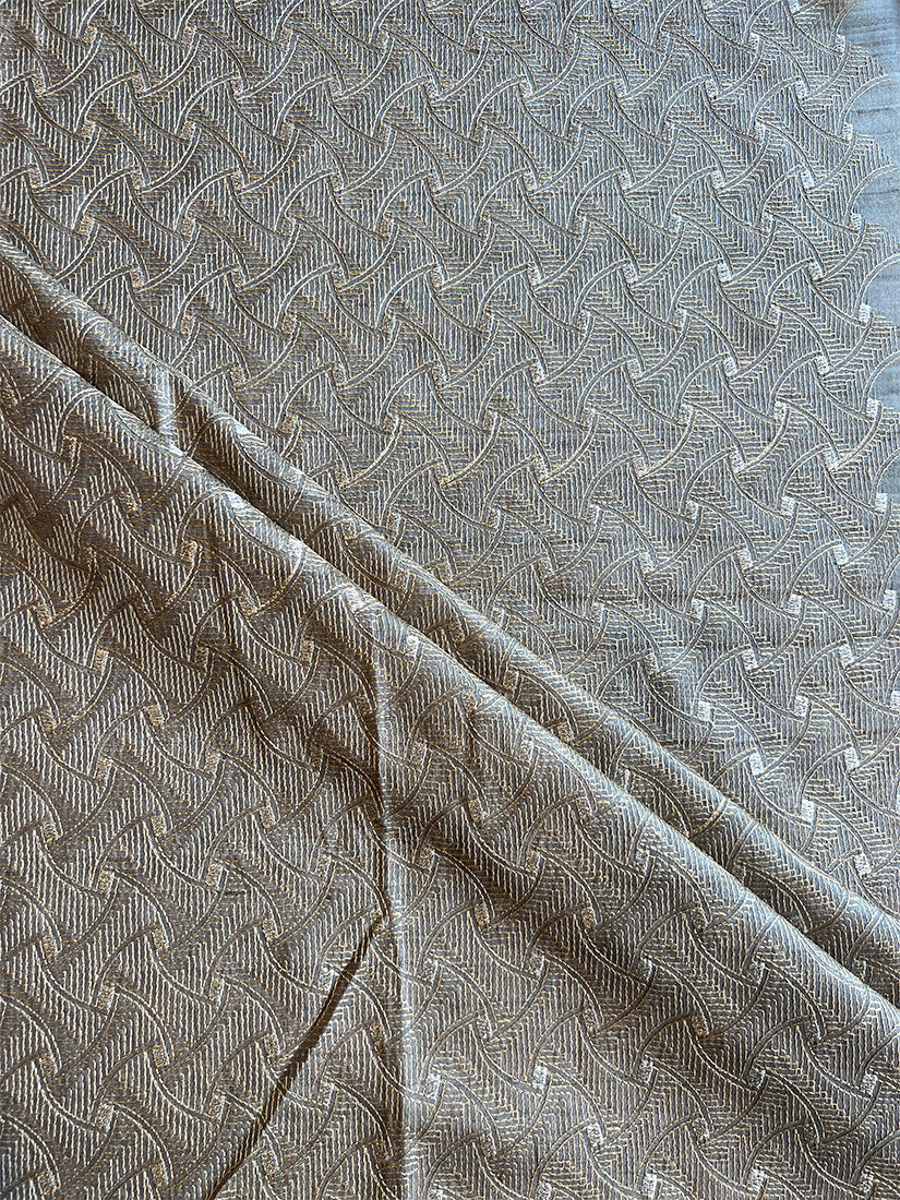 Grey Tusser Silk Embroidered Fabric