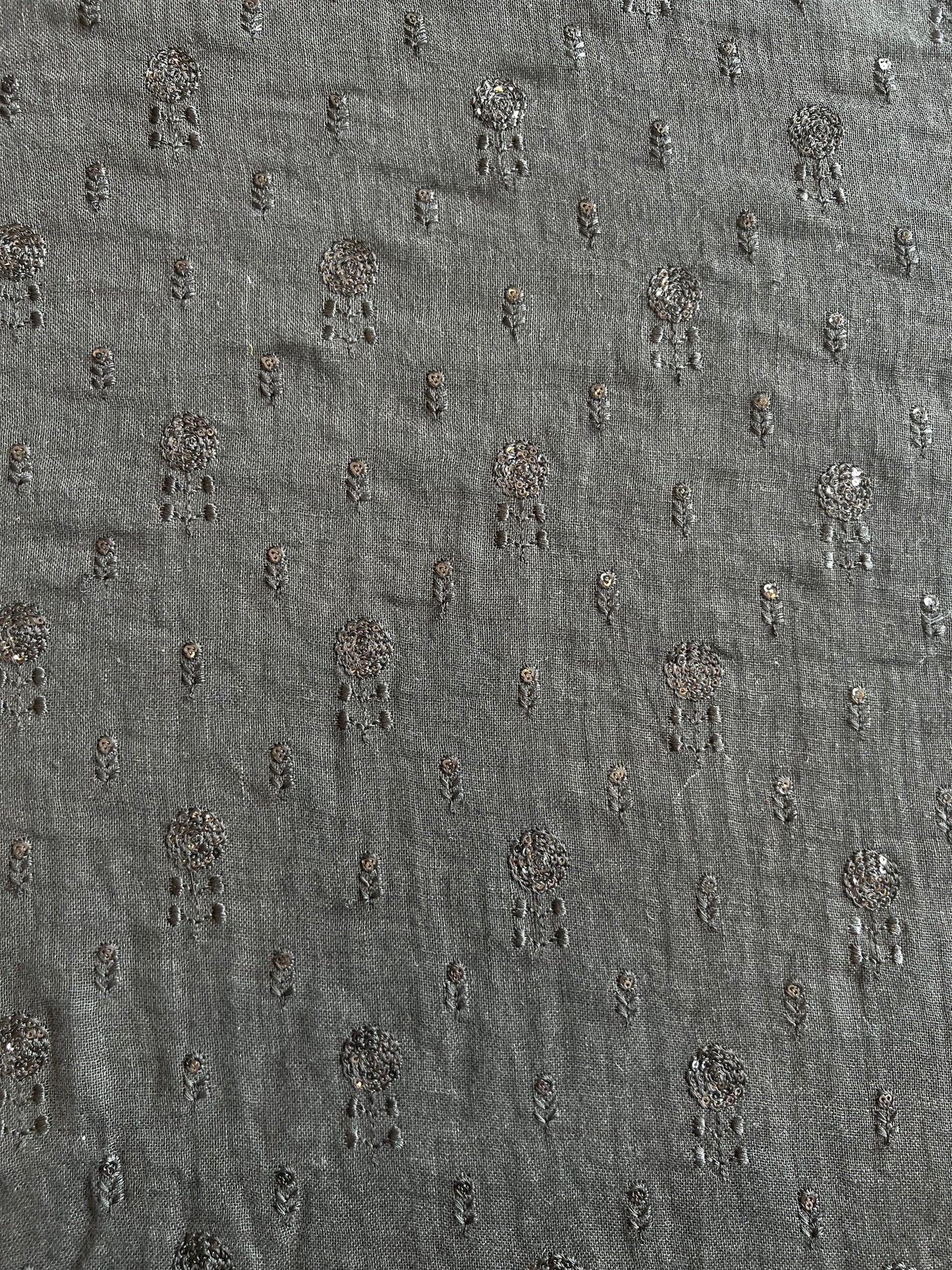 Black Pure Linen Embroidred Fabric