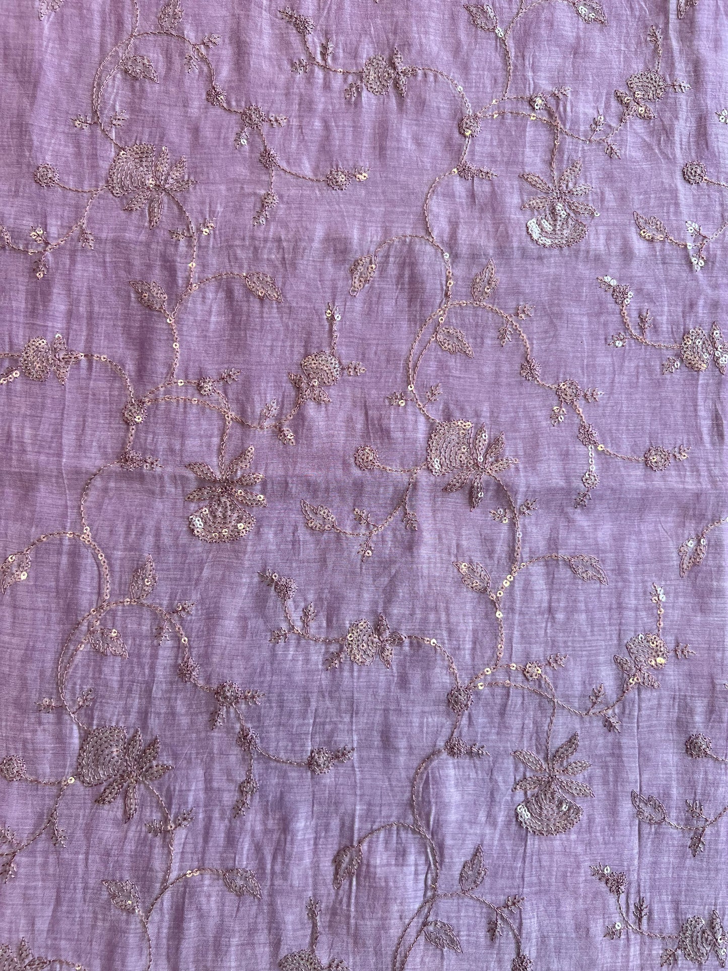 Mauve Colour Mulmul with Sequence Work Embroidered Fabric