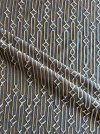 Grey Geometrical Embroidered Viscose Raw Silk Fabric