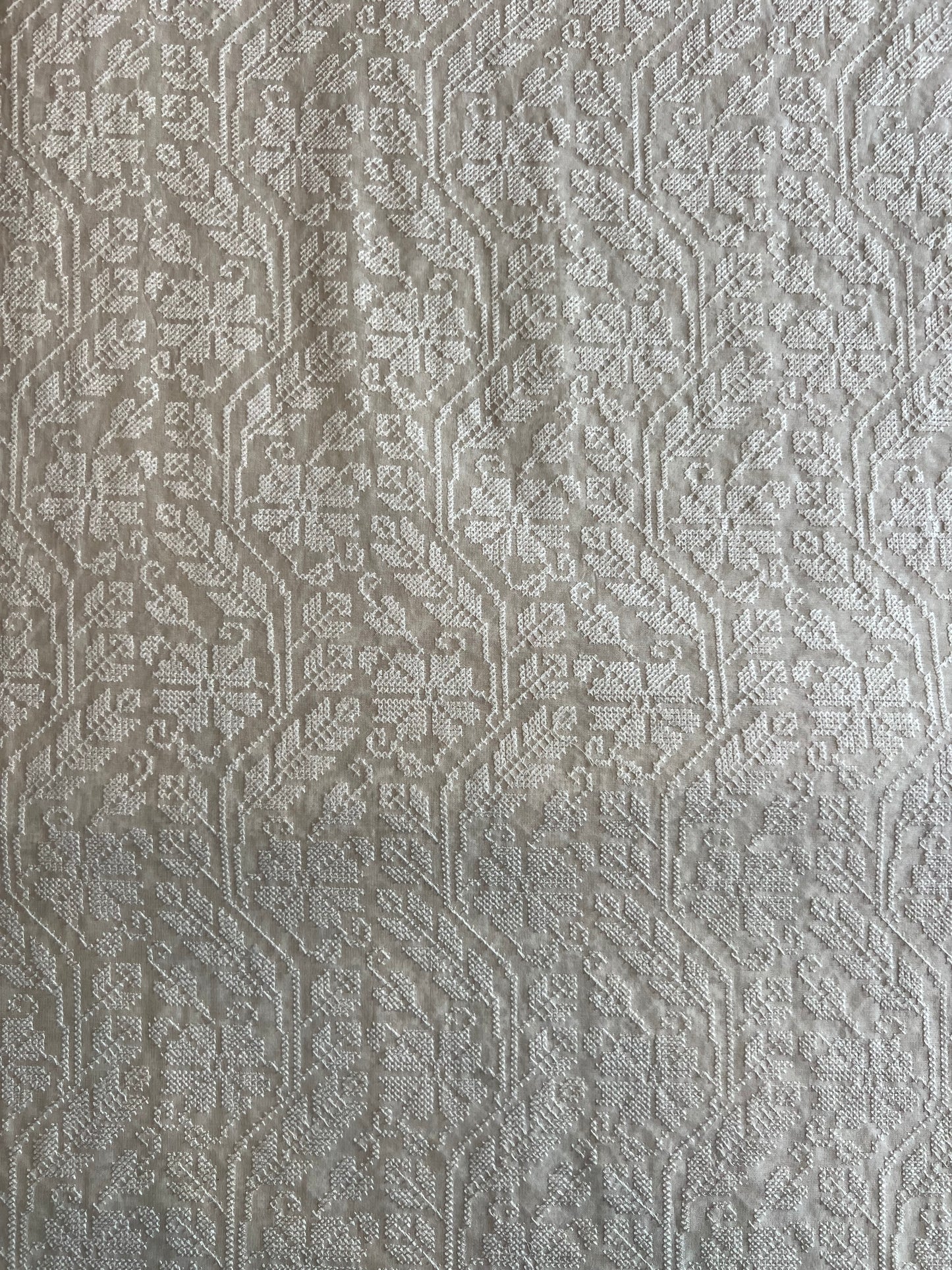 Ivory Colour Silk Chanderi Embroidered Fabric