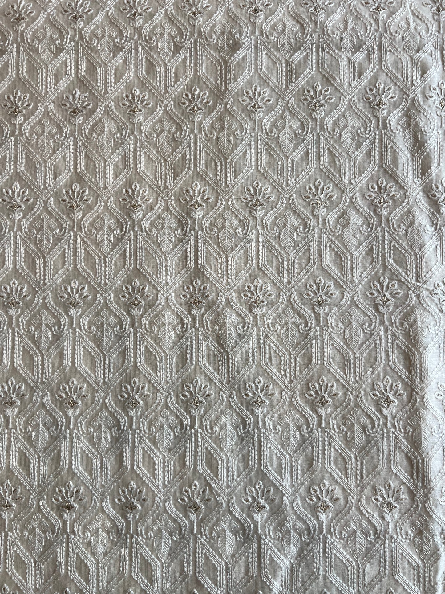 Ivory Colour Silk Chanderi Embroidered Fabric