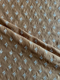 Mustard Sequence Work Embroidery Viscose Raw Silk Fabric