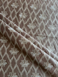 Mouse Colour Zari Embroidered Silk Chanderi Fabric