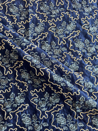 Blue Emboidered Silk Chanderi Fabric