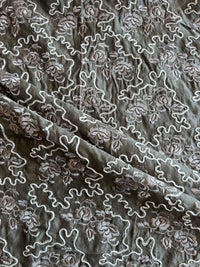 Grey Emboidered Silk Chanderi Fabric