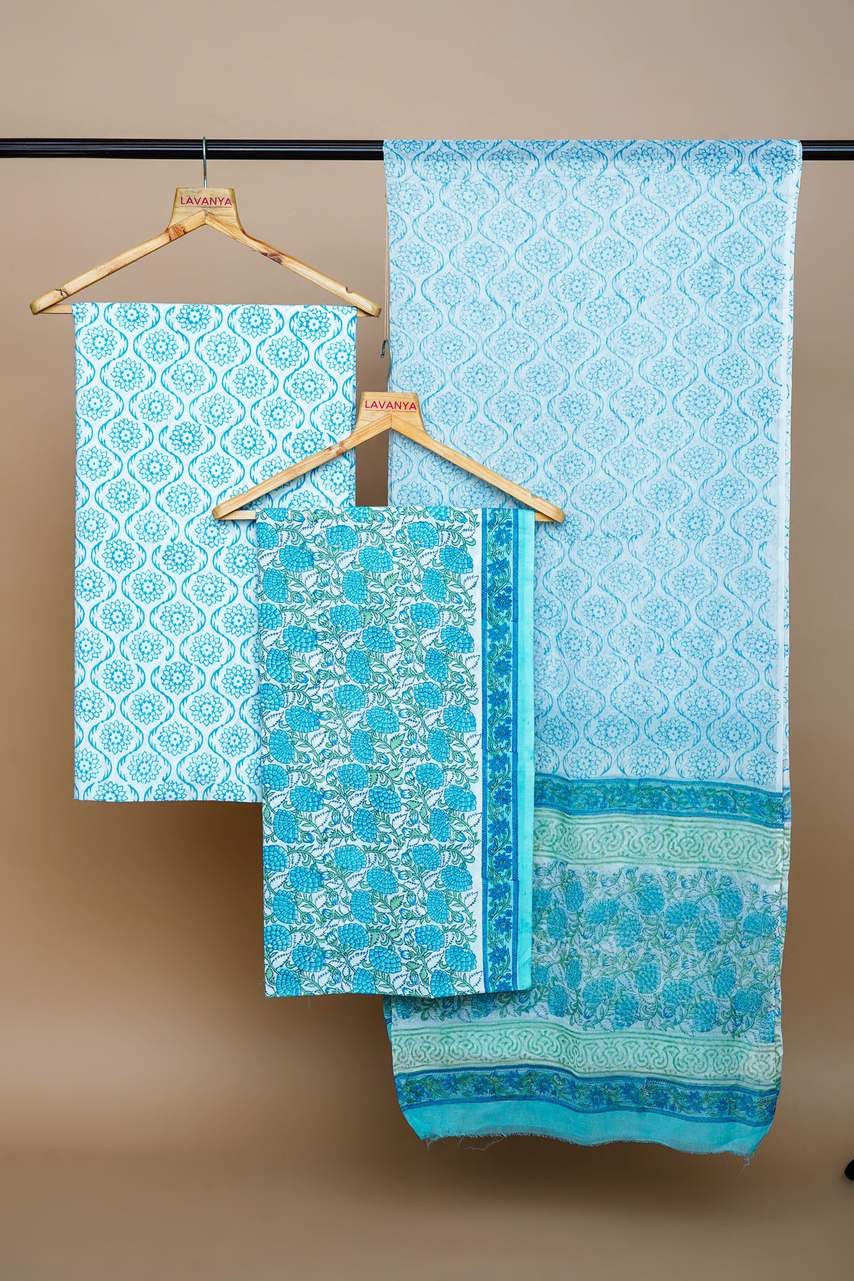 Blue Block Printed Suit with Chiffon Dupatta Lavanya India Blue Block Printed Suit with Chiffon Dupatta Lavanya India