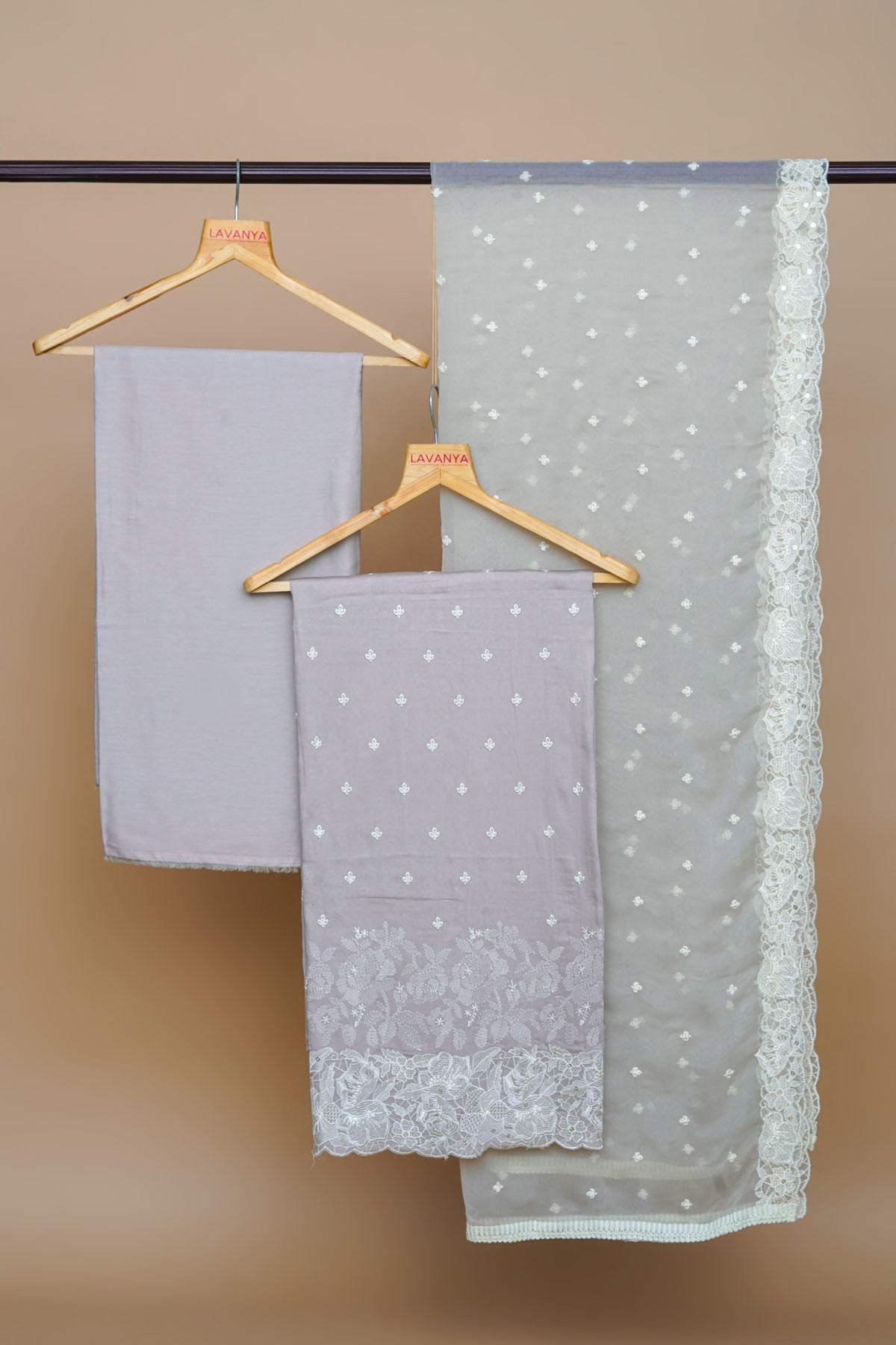 Grey Glace Cotton Embroidered Suit with Embroidered Chiffon Dupatta "Cotton Embroidered"