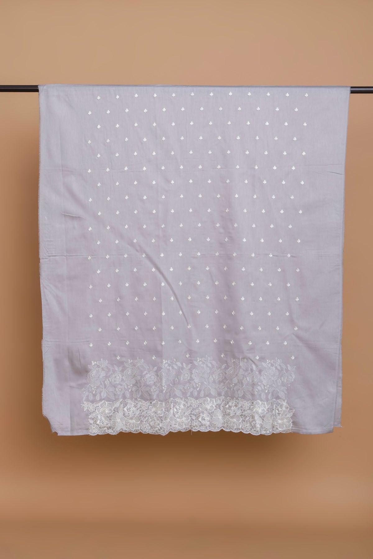 Grey Glace Cotton Embroidered Suit with Embroidered Chiffon Dupatta "Cotton Embroidered"