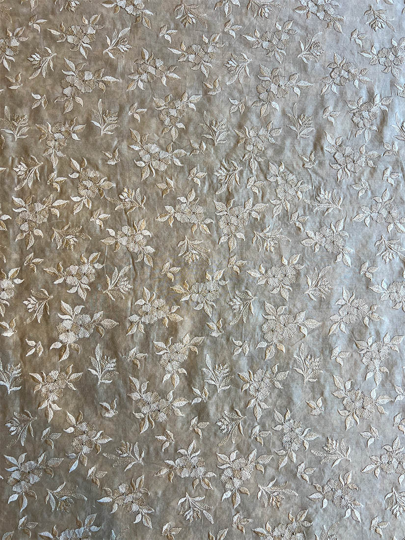 Beige Maheshwari Silk Embroidered Fabric